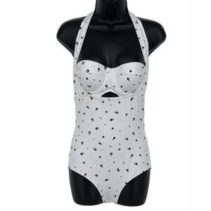 Swimsuit Structured One Piece in White with Black Floral Size Small